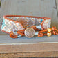 Geometric Triangle Bead Loom Woven Bracelet in Gray, Navy, Blush and Rose Gold
