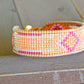 Gold and Pink Starburst Southwester Bead Loom Leather Bracelet