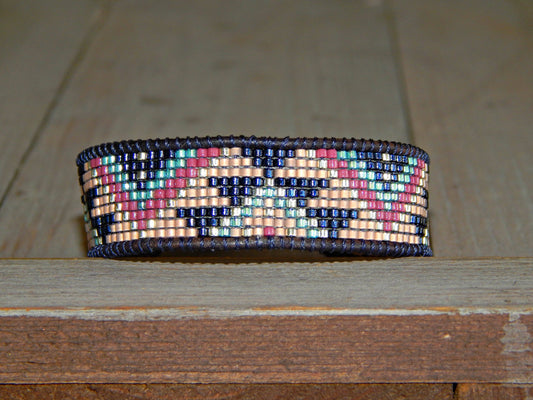 Navy Pink and BlushSouthwest Geometric Bead Loom Woven Bracelet