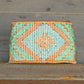Seafoam and Gold Extra wide Geometric bead loom woven cuff