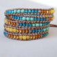 Leather Beaded 5x wrap bracelet with Honey Jade and Turquoise Magnesite