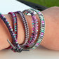 Boho Macrame 5x Wrap Bracelet Green Purple and Silver Gray Festival Bracelet
