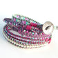 Boho Macrame 5x Wrap Bracelet Green Purple and Silver Gray Festival Bracelet