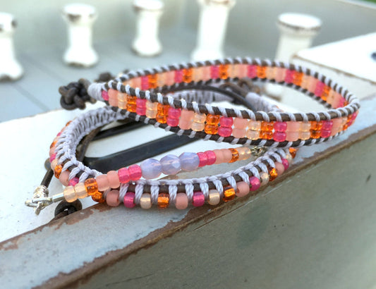 Bright Pink and Orange Adjustable Stack bracelet