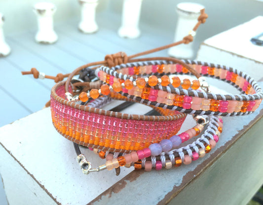 Faded Orange to Pink Ombre Loom woven friendship bracelet