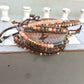 Peach Coral and Brown with Gold Adjustable Stack bracelet