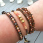 Peach Coral and Brown with Gold Adjustable Stack bracelet