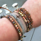 Coral Peach and Brown Ladder Woven Leather Stack bracelet