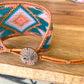 Blush and Teal Southwestern Bead Loom Woven Wide Beaded Cuff Bracelet