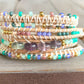 Purple, Green, Gold Beaded Macrame Bracelet and Geometric Arrow Loom Woven Set