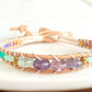Purple, Green, and Gold Fluorite Leather Beaded Macrame Bracelet