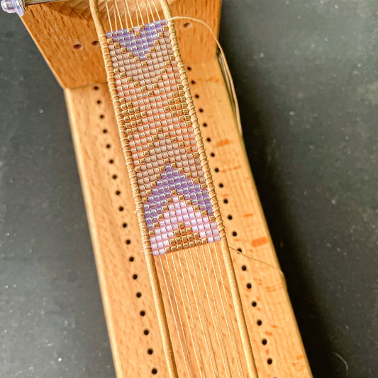 Lilac and Tan Bead Chevron Loom Woven Cuff Bracelet