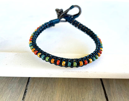 Dark Teal Beaded Macrame Bracelet