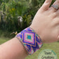 Purple and Gold Bead Loom Woven Wide Beaded Cuff Bracelet