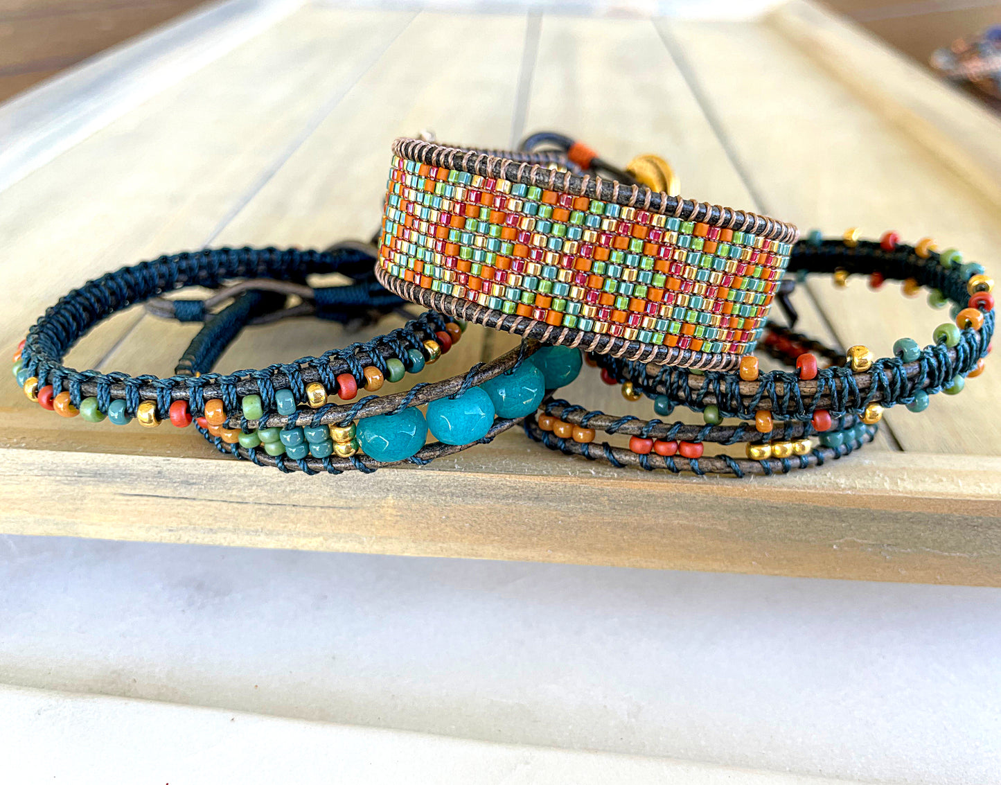 Dark Teal Beaded Macrame Bracelet and Diamond Loom Set