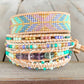 Purple, Green, Gold Beaded Macrame Bracelet and Geometric Arrow Loom Woven Set