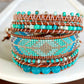 Teal and seafoam Leather Beaded Macrame Bracelet