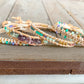Purple, Green, Gold Beaded Macrame Bracelet and Geometric Arrow Loom Woven Set