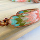 Coral, Green, and Turquoise Western Starburst Beaded Loom Bracelet