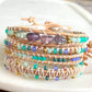Purple, Green, and Gold Fluorite Leather Beaded Macrame Bracelet