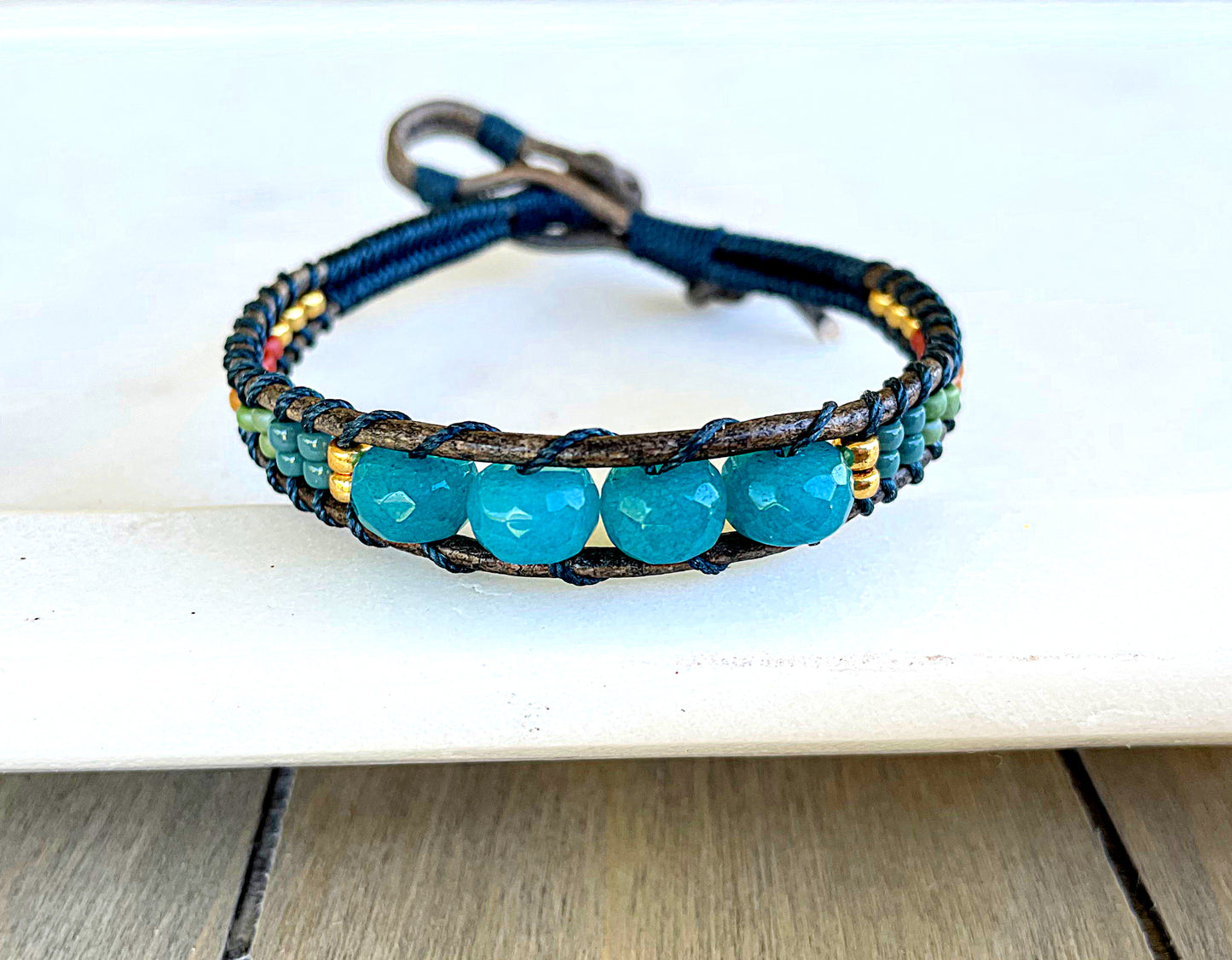 Dark Teal Beaded Macrame Bracelet