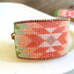 Coral,Green and Turquoise Western Cuff Starburst Beaded Loom Bracelet