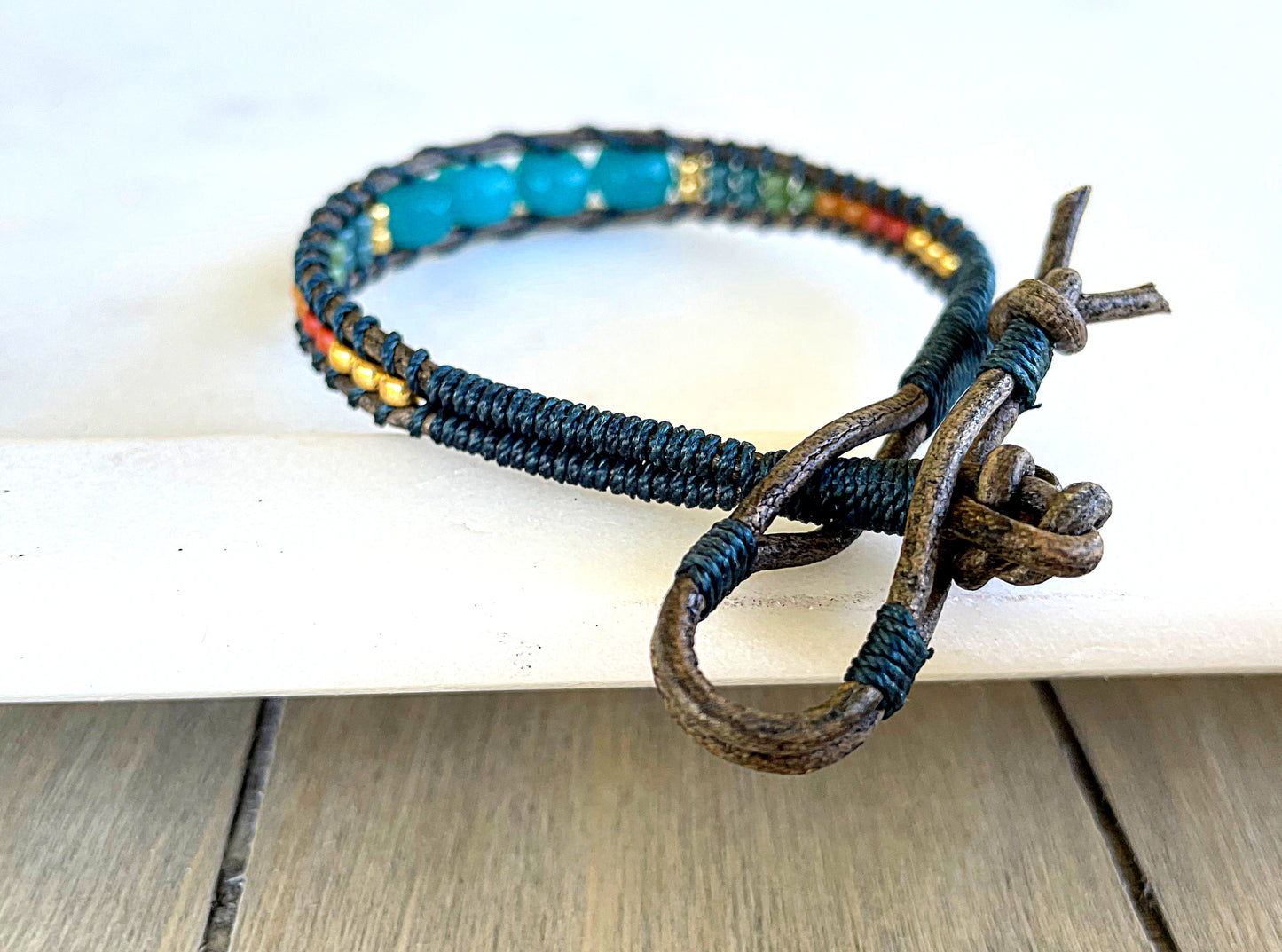 Dark Teal Beaded Macrame Bracelet