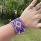 Purple and Gold Bead Loom Woven Wide Beaded Cuff Bracelet