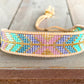 Purple, Green, and Gold Geometric Arrow Bead Loom Woven Bracelet