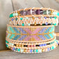 Purple, Green, Gold Beaded Macrame Bracelet and Geometric Arrow Loom Woven Set