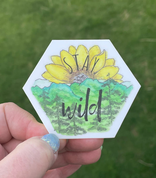 Stay Wild mountain Sunflower Sticker