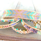 Purple, Green, and Gold Geometric Arrow Bead Loom Woven Bracelet