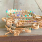 Purple, Green, and Gold Fluorite Leather Beaded Macrame Bracelet