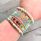 Purple, Green, Gold Beaded Macrame Bracelet and Geometric Arrow Loom Woven Set