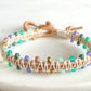 Purple, Green, and Gold Fluorite Leather Beaded Macrame Bracelet