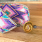 Purple and Gold Bead Loom Woven Wide Beaded Cuff Bracelet