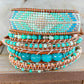Teal and seafoam Leather Beaded Macrame Bracelet
