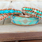 Teal and seafoam Leather Beaded Macrame Bracelet