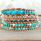 Teal and seafoam Leather Beaded Macrame Bracelet