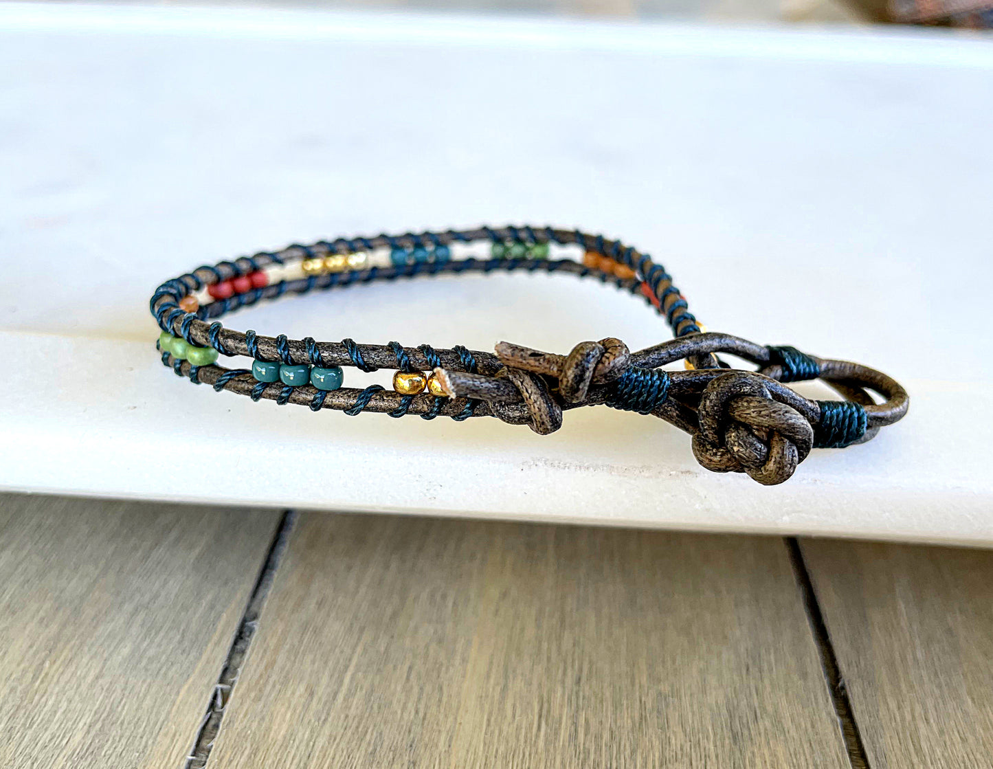 Dark Teal Beaded Macrame Bracelet