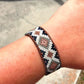 Copper, Navy, Blush, Gray Diamond Bead Loom Woven Leather Bracelet